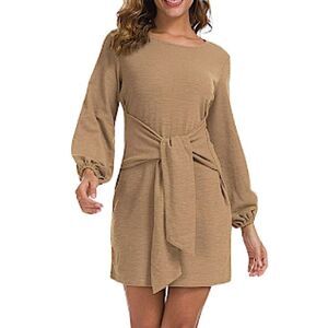 RVivimos Womens Size S 4/6 Long Lantern Sleeve Dress New Crewneck Tie Waist Knit